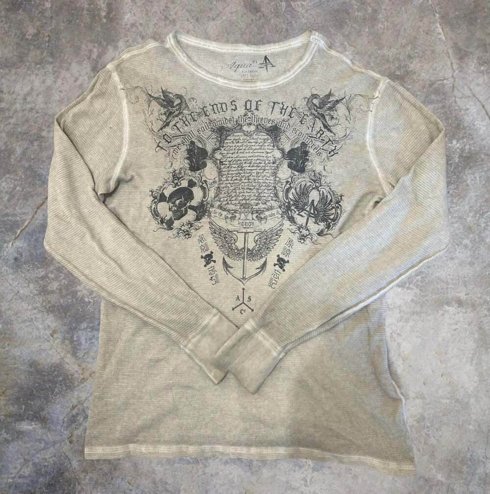 Aqua VI Y2K Grunge Skull Graphic Long Sleeve Thermal Shirt